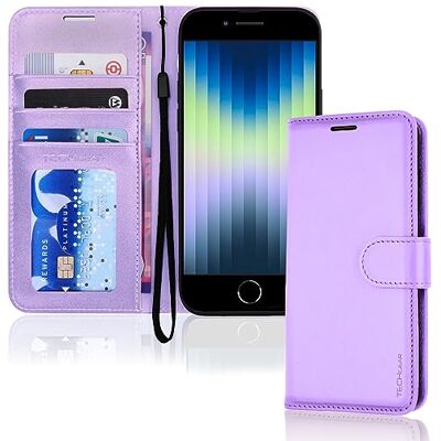 TECHGEAR Beschermhoes voor iPhone SE 2022 5G/2020, iPhone 8/7/6, met kaarthouder en polsband, lila, magneetsluiting voor iPhone SE 3/SE 2/iPhone 8 7 6 6S 4,7 inch TECHGEAR Beschermhoes voor iPhone SE 2022 5G/2020, iPhone 8/7/6, met kaarthouder en polsband, lila, magneetsluiting voor iPhone SE 3/SE 2/iPhone 8 7 6 6S 4,7 inch