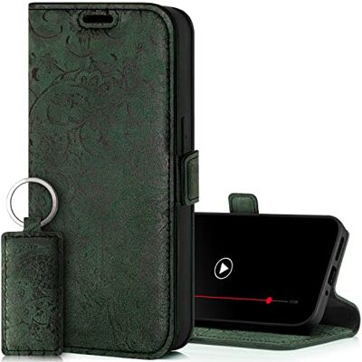 SURAZO Samsung Galaxy M54 Hoes voor Samsung Galaxy M54 hoes, echt leer, met kaartenvak, RFID-bescherming, bloemenpatroon, flip case, groen SURAZO Samsung Galaxy M54 Hoes voor Samsung Galaxy M54 hoes, echt leer, met kaartenvak, RFID-bescherming, bloemenpatroon, flip case, groen