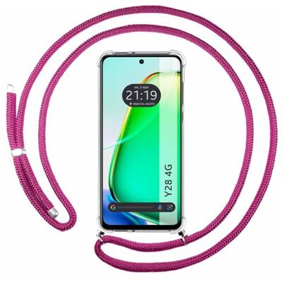 Tumundosmartphone Coque transparente pour Vivo Y28 4G avec cordon rose fuchsia Tumundosmartphone Coque transparente pour Vivo Y28 4G avec cordon rose fuchsia