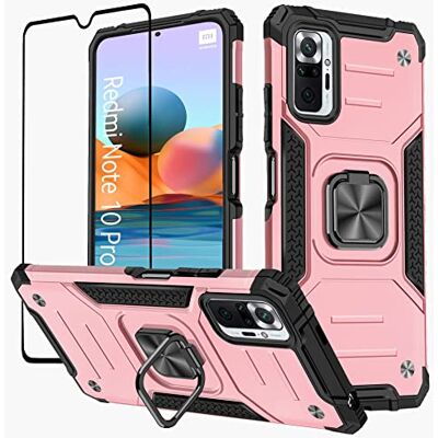 KANSi Beschermhoes compatibel voor Xiaomi Redmi Note 10 Pro, gehard glas + siliconen TPU-hoes, 360 graden draaibaar, magnetische ring, standaard, dubbele verdediging, beschermhoes voor Redmi Note 10 KANSi Beschermhoes compatibel voor Xiaomi Redmi Note 10 Pro, gehard glas + siliconen TPU-hoes, 360 graden draaibaar, magnetische ring, standaard, dubbele verdediging, beschermhoes voor Redmi Note 10