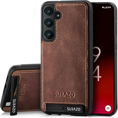 SURAZO Samsung Galaxy S24 Premium Echt Lederen Achterkant Case Schokbestendig Stand Functie Sleutelhanger Vintage Slim Walnoot Bruin SURAZO Samsung Galaxy S24 Premium Echt Lederen Achterkant Case Schokbestendig Stand Functie Sleutelhanger Vintage Slim Walnoot Bruin