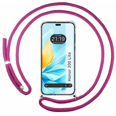 Tumundosmartphone Coque transparente pour Huawei Honor 200 Lite 5G avec cordon rose fuchsia Tumundosmartphone Coque transparente pour Huawei Honor 200 Lite 5G avec cordon rose fuchsia