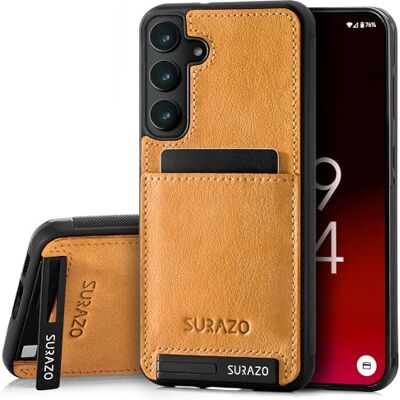 SURAZO Beschermhoes voor de achterkant van echt leer voor Samsung Galaxy A35, stootvaste leren beschermhoes met kaartenvak, standfunctie, SURAZO Beschermhoes voor de achterkant van echt leer voor Samsung Galaxy A35, stootvaste leren beschermhoes met kaartenvak, standfunctie,