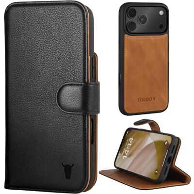 TORRO 2-in-1 leren hoes voor iPhone 18 Pro Max en 17 Pro Max, zwart Echt leer, bumperhoes, magnetische afneembare portemonnee, standaard, compatibel met MagSafe opladen TORRO 2-in-1 leren hoes voor iPhone 18 Pro Max en 17 Pro Max, zwart Echt leer, bumperhoes, magnetische afneembare portemonnee, standaard, compatibel met MagSafe opladen