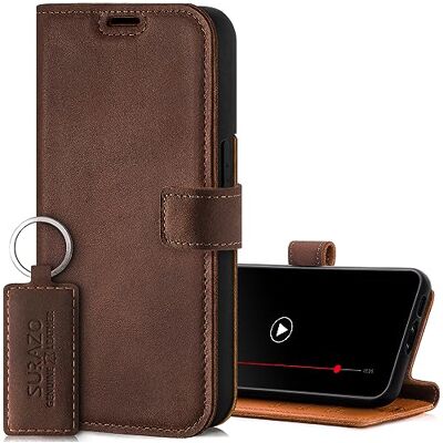 SURAZO Beschermhoesje voor Apple iPhone 15 Pro Max, echt leer, magneetsluiting, kaartenvak, RFID-bescherming, standfunctie, lederen flip case SURAZO Beschermhoesje voor Apple iPhone 15 Pro Max, echt leer, magneetsluiting, kaartenvak, RFID-bescherming, standfunctie, lederen flip case