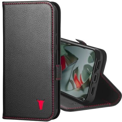TORRO Leren hoes compatibel met Google Pixel 10 / Pixel 10 Pro 6,3 inch 2025 Premium lederen portemonnee met kickstand en kaartsleuven (zwart met rood detail) TORRO Leren hoes compatibel met Google Pixel 10 / Pixel 10 Pro 6,3 inch 2025 Premium lederen portemonnee met kickstand en kaartsleuven (zwart met rood detail)