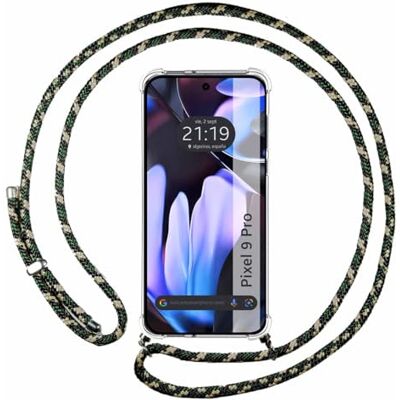 Tumundosmartphone Coque transparente avec cordon pour Google Pixel 9 Pro 5G Vert/doré, gel Tumundosmartphone Coque transparente avec cordon pour Google Pixel 9 Pro 5G Vert/doré, gel