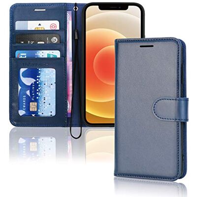 TECHGEAR Leren portemonneehoesje voor iPhone 12/12 Pro, met kaarthouder, standaard en polsband, blauw kunstleer met magneetsluiting voor iPhone 12/12 Pro 6,1 inch TECHGEAR Leren portemonneehoesje voor iPhone 12/12 Pro, met kaarthouder, standaard en polsband, blauw kunstleer met magneetsluiting voor iPhone 12/12 Pro 6,1 inch