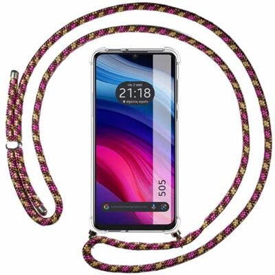 Tumundosmartphone Coque transparente pour TCL 505 avec cordon rose/doré Tumundosmartphone Coque transparente pour TCL 505 avec cordon rose/doré