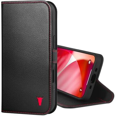 TORRO Beschermhoes compatibel met iPhone Air 2025, beschermhoes van echt leer met standaard en kaartvakken (compatibel met officiële MagSafe-opladers), zwart TORRO Beschermhoes compatibel met iPhone Air 2025, beschermhoes van echt leer met standaard en kaartvakken (compatibel met officiële MagSafe-opladers), zwart