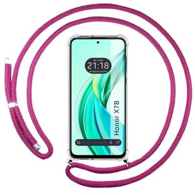 Tumundosmartphone Coque transparente pour Huawei Honor X7b avec cordon rose fuchsia Tumundosmartphone Coque transparente pour Huawei Honor X7b avec cordon rose fuchsia