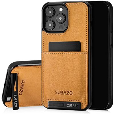 SURAZO Telefoonhoesje voor Apple iPhone 15 Pro Max, echt leer, schokbestendig, met kaartenvak, standaard, sleutelhanger, vintage, camel SURAZO Telefoonhoesje voor Apple iPhone 15 Pro Max, echt leer, schokbestendig, met kaartenvak, standaard, sleutelhanger, vintage, camel