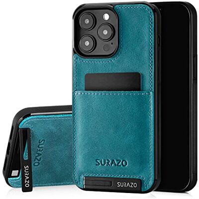 SURAZO Beschermhoes voor de Apple iPhone 15 Pro Max, echt leer, stootvast, met kaartenvak, standfunctie, sleutelhanger, vintage, slim bumper, turquoise SURAZO Beschermhoes voor de Apple iPhone 15 Pro Max, echt leer, stootvast, met kaartenvak, standfunctie, sleutelhanger, vintage, slim bumper, turquoise