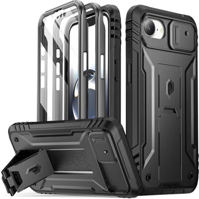 Poetic Revolution Beschermhoes voor iPhone 16e 6,1 inch, robuuste all-round hoes in militaire kwaliteit met standaard en geïntegreerde displaybescherming, zwart Poetic Revolution Beschermhoes voor iPhone 16e 6,1 inch, robuuste all-round hoes in militaire kwaliteit met standaard en geïntegreerde displaybescherming, zwart
