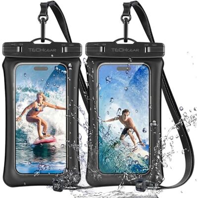 TECHGEAR 2 stuks IPX8 drijvende hoes om te zwemmen, waterdichte telefoonhoes met koord, compatibel met iPhone 17, 16e, 16, 15, 14, 13, 12, Samsung S25, S24, S23 Ultra A17, A16, A36, A56 enz TECHGEAR 2 stuks IPX8 drijvende hoes om te zwemmen, waterdichte telefoonhoes met koord, compatibel met iPhone 17, 16e, 16, 15, 14, 13, 12, Samsung S25, S24, S23 Ultra A17, A16, A36, A56 enz