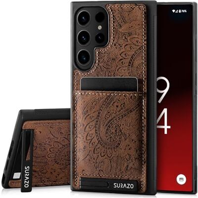 SURAZO Beschermhoes voor de Samsung Galaxy S24 Ultra van echt leer, stootvaste leren beschermhoes, kaartvak, standfunctie, SURAZO Beschermhoes voor de Samsung Galaxy S24 Ultra van echt leer, stootvaste leren beschermhoes, kaartvak, standfunctie,