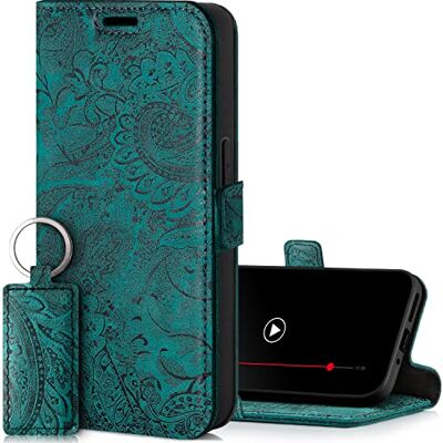 SURAZO Samsung Galaxy M54 Hoes voor Samsung Galaxy M54 hoes, echt leer, met kaartenvak, RFID-bescherming, bloemenpatroon, flip case, turquoise SURAZO Samsung Galaxy M54 Hoes voor Samsung Galaxy M54 hoes, echt leer, met kaartenvak, RFID-bescherming, bloemenpatroon, flip case, turquoise