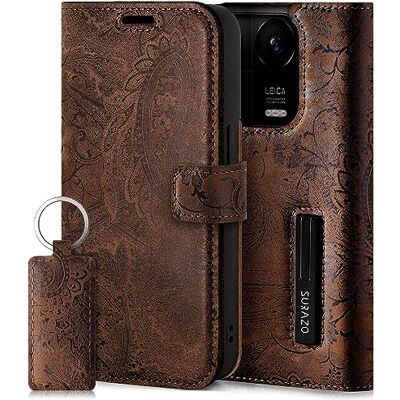SURAZO Hoesje voor Xiaomi 14 Pro 5G, echt leer, flipcase, magneetsluiting, kaartenvak, RFID-bescherming, bloemenpatroon, lederen flip case, beschermhoes (bruin) SURAZO Hoesje voor Xiaomi 14 Pro 5G, echt leer, flipcase, magneetsluiting, kaartenvak, RFID-bescherming, bloemenpatroon, lederen flip case, beschermhoes (bruin)