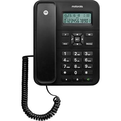 Motorola CT202 bekabelde telefoon, 10 geheugentoetsen, handsfree-luidspreker, wachtmuziek, nummerherkenning, herhaling van het laatste nummer zwart Motorola CT202 bekabelde telefoon, 10 geheugentoetsen, handsfree-luidspreker, wachtmuziek, nummerherkenning, herhaling van het laatste nummer zwart