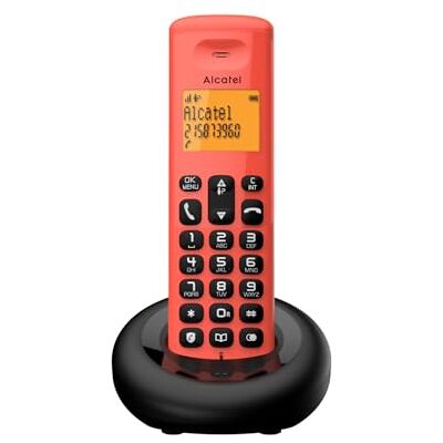 Alcatel E160 Rode draadloze DECT-telefoon met blokkering van ongewenste oproepen, groot display met achtergrondverlichting, oranje, gemakkelijk te lezen, klassieke en polyfone beltonen Alcatel E160 Rode draadloze DECT-telefoon met blokkering van ongewenste oproepen, groot display met achtergrondverlichting, oranje, gemakkelijk te lezen, klassieke en polyfone beltonen