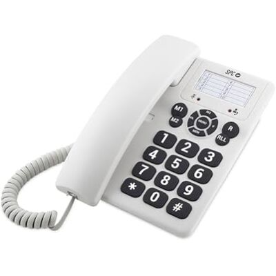 SPC Origineel – vaste telefoon voor kantoor of muur met grote toetsen en eenvoudig te bedienen, 3 directe herinneringen, extra hoog belvolume, herinneringsfunctie, wit SPC Origineel – vaste telefoon voor kantoor of muur met grote toetsen en eenvoudig te bedienen, 3 directe herinneringen, extra hoog belvolume, herinneringsfunctie, wit