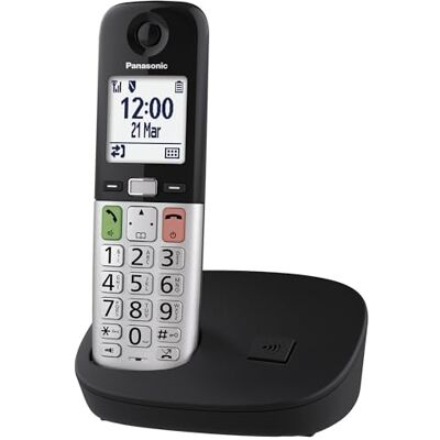 Panasonic KX-TGU410EXB Draadloze digitale telefoon, basiseenheid en 1 handset, lcd-display, favoriete oproepen, zaklamp, compatibel met hoorapparaten, zwart en zilver Panasonic KX-TGU410EXB Draadloze digitale telefoon, basiseenheid en 1 handset, lcd-display, favoriete oproepen, zaklamp, compatibel met hoorapparaten, zwart en zilver