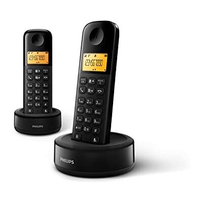 Philips D160 Duo, draadloze vaste telefoon, DECT-telefoon met groot scherm 1,6 inch, huislijn met eco-modus en intercom, zwart Philips D160 Duo, draadloze vaste telefoon, DECT-telefoon met groot scherm 1,6 inch, huislijn met eco-modus en intercom, zwart
