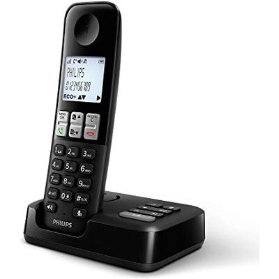 Philips D2551B/01- Draadloze DECT-telefoon met 1 handset met antwoordapparaat, 50 namen/nummers en nummerherkenning Zwart Philips D2551B/01- Draadloze DECT-telefoon met 1 handset met antwoordapparaat, 50 namen/nummers en nummerherkenning Zwart