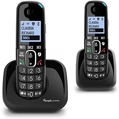 Amplicomms BigTel 1502 Duo, draadloze DECT-telefoon met grote toetsen, 2 handsets, audioboost, krachtige beltonen, compatibel met hoortoestellen, oproepblokkeringsfunctie Amplicomms BigTel 1502 Duo, draadloze DECT-telefoon met grote toetsen, 2 handsets, audioboost, krachtige beltonen, compatibel met hoortoestellen, oproepblokkeringsfunctie