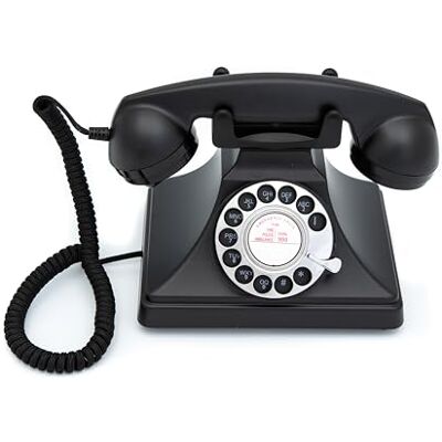 GPO 200 Vintage telefoon roterende wijzerplaat, stoffen koord, traditionele beltoon zwart GPO 200 Vintage telefoon roterende wijzerplaat, stoffen koord, traditionele beltoon zwart