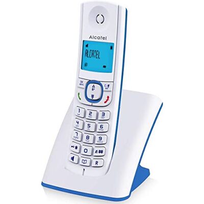 Alcatel F530 Draadloze telefoon met geavanceerde oproepblokkering, handenvrij, groot verlicht scherm, VIP-ringtones, 10 oproepmelodieën, wit/blauw Alcatel F530 Draadloze telefoon met geavanceerde oproepblokkering, handenvrij, groot verlicht scherm, VIP-ringtones, 10 oproepmelodieën, wit/blauw