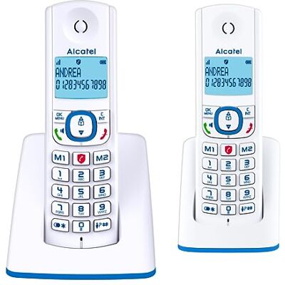 Alcatel F530 Duo Draadloze telefoon met oproepblokkering, hoogwaardige handsfree, groot display met achtergrondverlichting, VIP-beltoon, 10 oproepmelodieën, wit/blauw Alcatel F530 Duo Draadloze telefoon met oproepblokkering, hoogwaardige handsfree, groot display met achtergrondverlichting, VIP-beltoon, 10 oproepmelodieën, wit/blauw