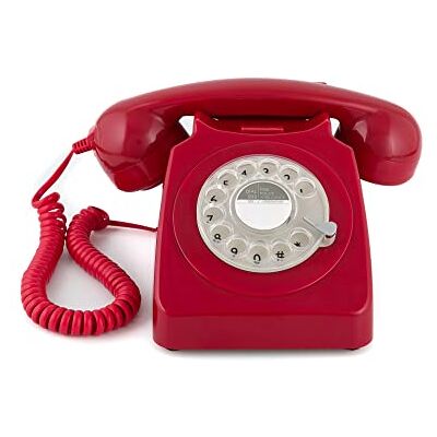 GPO 746 Retro jaren '70 draaibare vaste telefoon krullend koord authentieke belring rood GPO 746 Retro jaren '70 draaibare vaste telefoon krullend koord authentieke belring rood