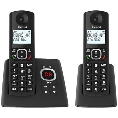 Alcatel F530 Voice Duo, draadloze telefoon met antwoordapparaat en 2 handsets, oproepblokkering en handsfree-functie, zwart Alcatel F530 Voice Duo, draadloze telefoon met antwoordapparaat en 2 handsets, oproepblokkering en handsfree-functie, zwart