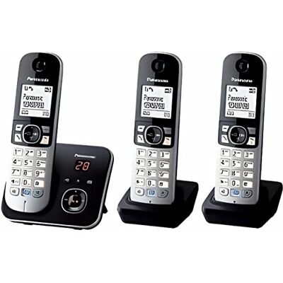 Panasonic KX-TG6823FRB DECT digitale telefoon, draadloos, digitaal antwoordapparaat, basis en 3 handsets, handsfree, oproepidentificatie, oproepblokkering, LCD, zwart Panasonic KX-TG6823FRB DECT digitale telefoon, draadloos, digitaal antwoordapparaat, basis en 3 handsets, handsfree, oproepidentificatie, oproepblokkering, LCD, zwart
