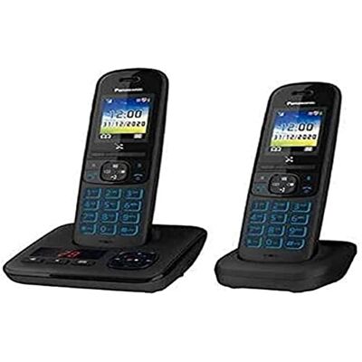 Panasonic KX-TGH722FRB DECT digitale telefoon, draadloos, met digitaal antwoordapparaat, basis en 2 handsets, handsfree, oproepidentificatie, blokkering van ongewenste oproepen, lcd-kleur, zwart Panasonic KX-TGH722FRB DECT digitale telefoon, draadloos, met digitaal antwoordapparaat, basis en 2 handsets, handsfree, oproepidentificatie, blokkering van ongewenste oproepen, lcd-kleur, zwart