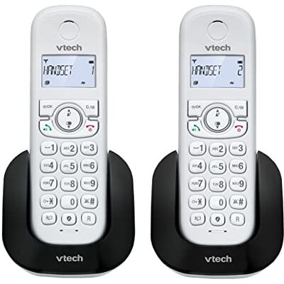 VTech CS1501 Casa Duo draadloze telefoon, DECT-telefoon met handsfree en oproepvergrendeling, dubbel opladen, oproep-ID, lcd-display met achtergrondverlichting en toetsenbord, ECO-modus, wit VTech CS1501 Casa Duo draadloze telefoon, DECT-telefoon met handsfree en oproepvergrendeling, dubbel opladen, oproep-ID, lcd-display met achtergrondverlichting en toetsenbord, ECO-modus, wit