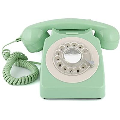GPO 746 Draaibare vaste telefoon in jaren '70 retrostijl krullend koord, authentieke belring mintgroen GPO 746 Draaibare vaste telefoon in jaren '70 retrostijl krullend koord, authentieke belring mintgroen