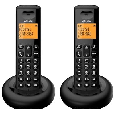 Alcatel E160 Duo zwart DECT-draadloze telefoon met ongewenste oproepvergrendeling, groot display met oranje achtergrondverlichting, gemakkelijk te lezen, klassieke en polyfone beltonen Alcatel E160 Duo zwart DECT-draadloze telefoon met ongewenste oproepvergrendeling, groot display met oranje achtergrondverlichting, gemakkelijk te lezen, klassieke en polyfone beltonen