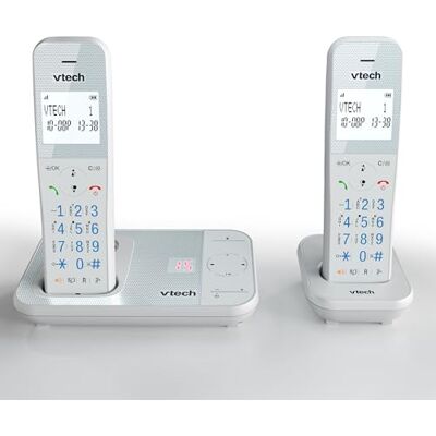 VTech XS1051 draadloze telefoon met twee handsets met antwoordapparaat, draadloze DECT-telefoon, nummerherkenning, volumeversterker, handsfree-functie, antibacterieel oppervlak VTech XS1051 draadloze telefoon met twee handsets met antwoordapparaat, draadloze DECT-telefoon, nummerherkenning, volumeversterker, handsfree-functie, antibacterieel oppervlak