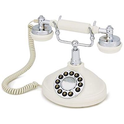 GPO Opal Retro telefoon nostalgische vintage knop telefoon met krullend koord crème en chroom GPO Opal Retro telefoon nostalgische vintage knop telefoon met krullend koord crème en chroom