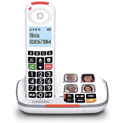 swissvoice Xtra 2355, DECT-draadloze telefoon met grote toetsen en antwoordapparaat, audioboost, luide beltonen, compatibel met hoortoestellen, oproepblokkeringsfunctie swissvoice Xtra 2355, DECT-draadloze telefoon met grote toetsen en antwoordapparaat, audioboost, luide beltonen, compatibel met hoortoestellen, oproepblokkeringsfunctie