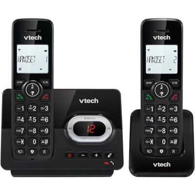VTech CS2051 Draadloze telefoon met antwoordapparaat en 2 handsets, ECO+ modus, seniorentelefoon, vaste telefoon, oproepblokkering, handsfree-functie, grote toetsen, 1-lijnweergave, zwart VTech CS2051 Draadloze telefoon met antwoordapparaat en 2 handsets, ECO+ modus, seniorentelefoon, vaste telefoon, oproepblokkering, handsfree-functie, grote toetsen, 1-lijnweergave, zwart