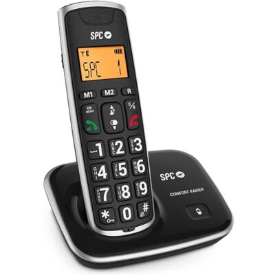 SPC Comfort Kaiser Senior draadloze vaste telefoon met toetsen en cijfers XL, extra versterkt geluid, 2 directe geheugens, telefoonboek en handsfree SPC Comfort Kaiser Senior draadloze vaste telefoon met toetsen en cijfers XL, extra versterkt geluid, 2 directe geheugens, telefoonboek en handsfree