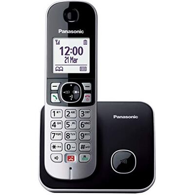 Panasonic KX-TG6851SPB Digitale draadloze telefoon, basiseenheid en hoofdtelefoon, nummerherkenning, vervelende oproepblokkering, categoriebel, lcd-display, verlicht toetsenbord, zwart Panasonic KX-TG6851SPB Digitale draadloze telefoon, basiseenheid en hoofdtelefoon, nummerherkenning, vervelende oproepblokkering, categoriebel, lcd-display, verlicht toetsenbord, zwart