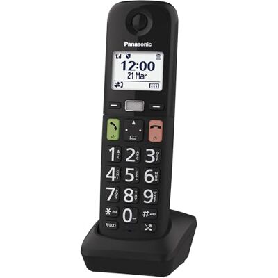 Panasonic KX-TGUA10EXB extra handset voor draadloze digitale telefoons, KX-TGU130/KX-TGU110, grote toetsen, favoriete oproepen, compatibel met hoortoestellen, hoofdeenheid vereist, zwart Panasonic KX-TGUA10EXB extra handset voor draadloze digitale telefoons, KX-TGU130/KX-TGU110, grote toetsen, favoriete oproepen, compatibel met hoortoestellen, hoofdeenheid vereist, zwart