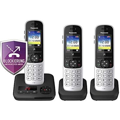 Panasonic KX-TGH723GS Draadloze Telefoon Met Antwoordapparaat, Zwart-Zilver, Set Van 3 Telefoons Panasonic KX-TGH723GS Draadloze Telefoon Met Antwoordapparaat, Zwart-Zilver, Set Van 3 Telefoons
