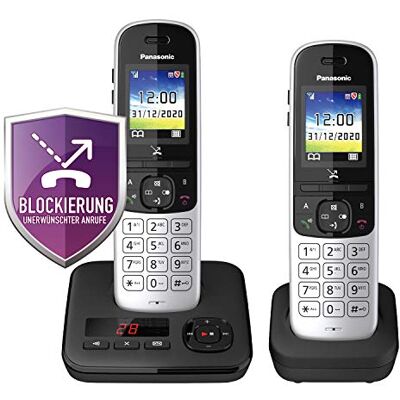 Panasonic draadloze telefoon KX-TGH7, 2 telefoons + antwoordapparaat, zwart-zilver Panasonic draadloze telefoon KX-TGH7, 2 telefoons + antwoordapparaat, zwart-zilver