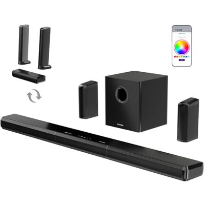 ULTIMEA 9.1 tv-soundbar, 470 W surround-systeem met 2 achterluidsprekers, Dolby deelbaar met 6,5 inch draadloze subwoofer, RGB-balk voor tv, HDMI/OPT/AUX/BT, Apollo S90 ULTIMEA 9.1 tv-soundbar, 470 W surround-systeem met 2 achterluidsprekers, Dolby deelbaar met 6,5 inch draadloze subwoofer, RGB-balk voor tv, HDMI/OPT/AUX/BT, Apollo S90