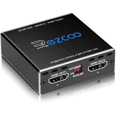 ROFAVEZCO HDMI Splitter 1x2 Mini 4K 60Hz 4:4:4 HDR Dolby Vision Speel Dolby Atmos+Dolby Vision in Sync, HDMI Scaler 4K 1080P, Firmware Upgrade HDMI2.0 Splitter 1 in 2 out HDCP2.2,USB Power,EDID,Mini Case SP12H2 ROFAVEZCO HDMI Splitter 1x2 Mini 4K 60Hz 4:4:4 HDR Dolby Vision Speel Dolby Atmos+Dolby Vision in Sync, HDMI Scaler 4K 1080P, Firmware Upgrade HDMI2.0 Splitter 1 in 2 out HDCP2.2,USB Power,EDID,Mini Case SP12H2